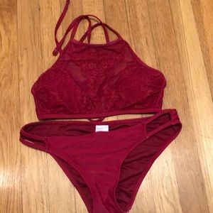 Red lace bikini